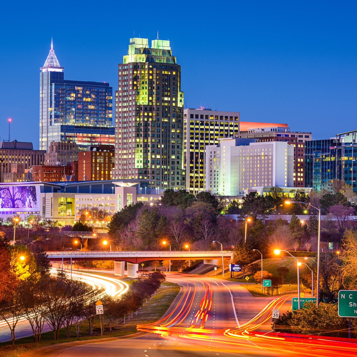 Night time view of Raleigh North Carolina