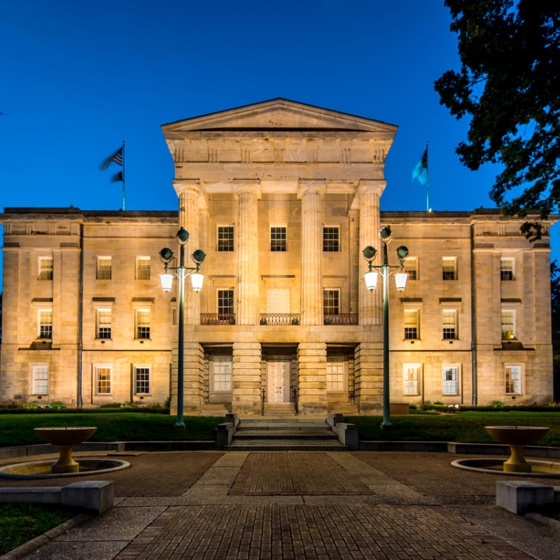 Night time view of Raleigh, North Carolina capital